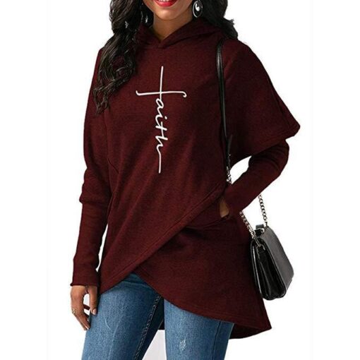 New Style Long-sleeved Fleece Jacket Autumn And Winter Dress Embroidered Irregular Hooded Sweater - Image 3