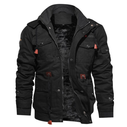 Men's Detachable Hooded Fleece-lined Thickened Washed Coat Plus Size Casual Jacket - Image 4