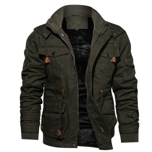 Men's Detachable Hooded Fleece-lined Thickened Washed Coat Plus Size Casual Jacket - Image 3