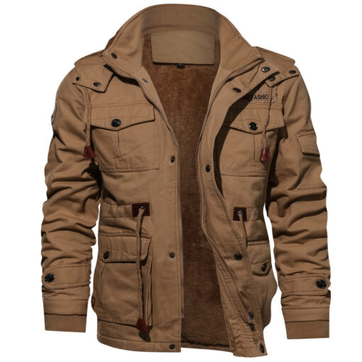 Men's Detachable Hooded Fleece-lined Thickened Washed Coat Plus Size Casual Jacket - Image 2