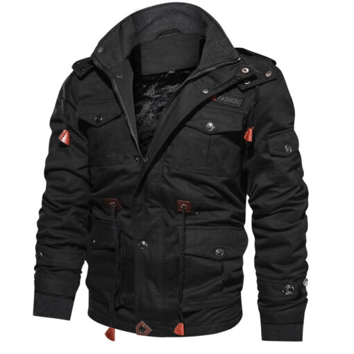 Men's Detachable Hooded Fleece-lined Thickened Washed Coat Plus Size Casual Jacket - Image 5