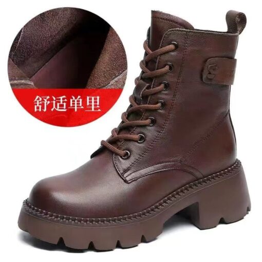 Soft Leather Martin Boots Women's Lightweight Soft Bottom 2023 New Retro Fried Street Ankle Boots Thick Bottom Height Increasing Boots - Image 5