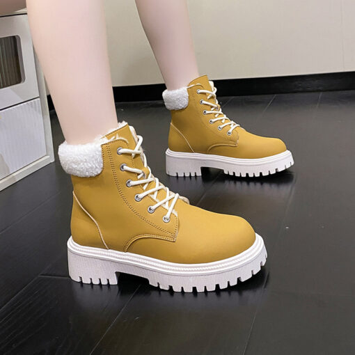 Furry Flip Martin Boots For Women 2023 Autumn And Winter New British Thick Bottom Ankle Boots Round Toe Handsome Motorcycle Boots - Image 2