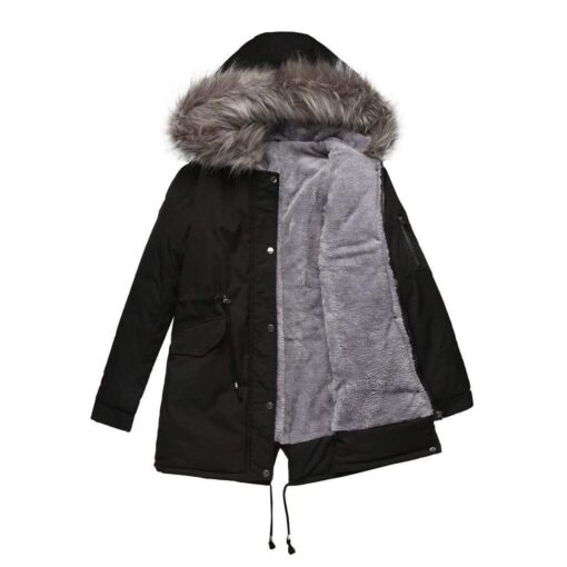 coat cotton coat mid-length hooded winter warm plus fleece coat plus cotton padded coat - Image 2