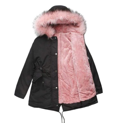 coat cotton coat mid-length hooded winter warm plus fleece coat plus cotton padded coat - Image 3