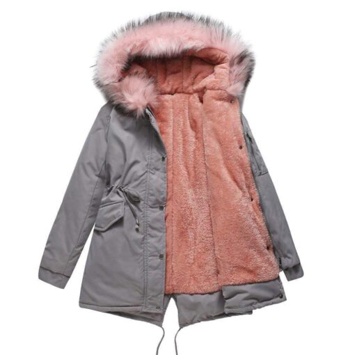 coat cotton coat mid-length hooded winter warm plus fleece coat plus cotton padded coat - Image 4